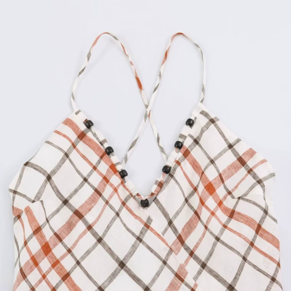 ZARA Summer New Arrival Fashion Relaxed Halter Neck Plaid Dress